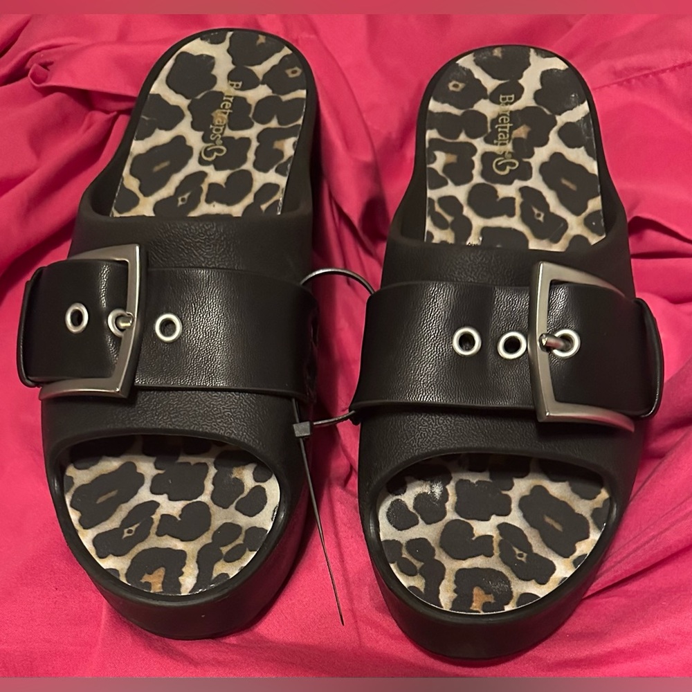 BareTraps Black Mules with Eye-Catching Design